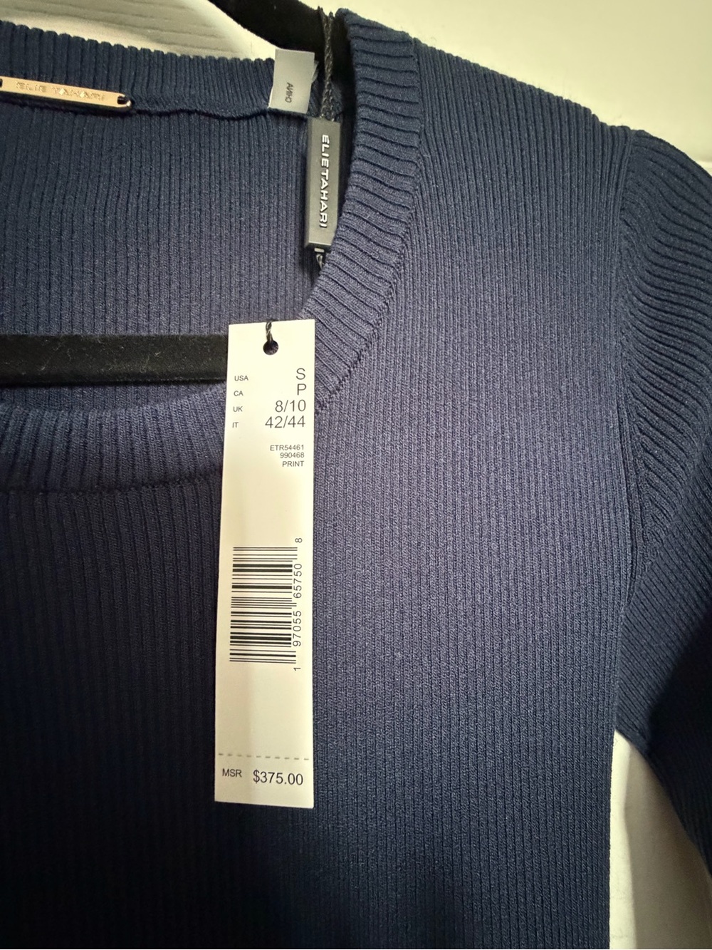 Elie Tahari Navy Ribbed Knit Top - Picture 7 of 7
